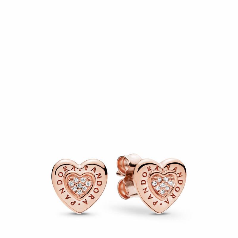 Pandora Rose™ Signature Heart Stud Earrings Clearance NZ (379506-IOL)